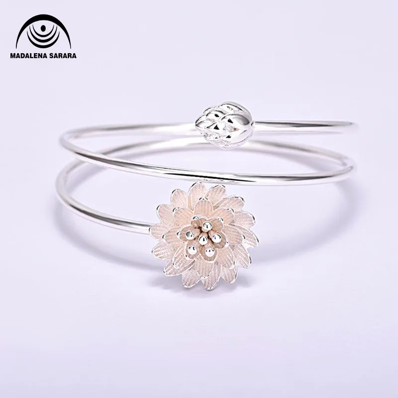 

MADALENA SARARA sterling silver 925 Pink Lotus flower fashion pop girl bracelet Korean Style Multi-Rows