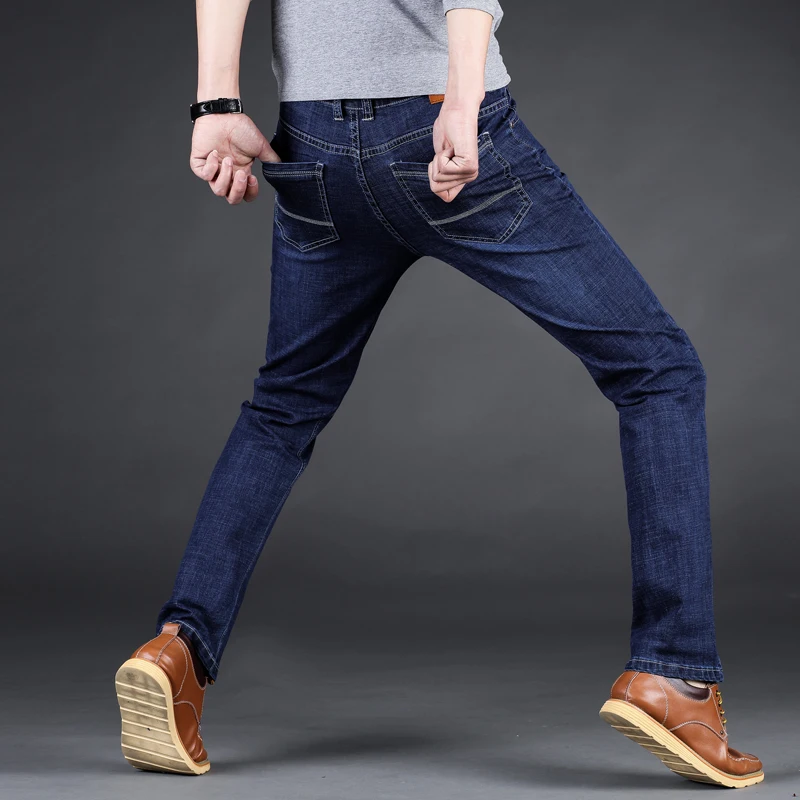 Мужские джинсы деловые повседневные Классический прямой крой синие джинсовые брюки классические прямые мужские хлопковые ковбойские брюки больших размеров