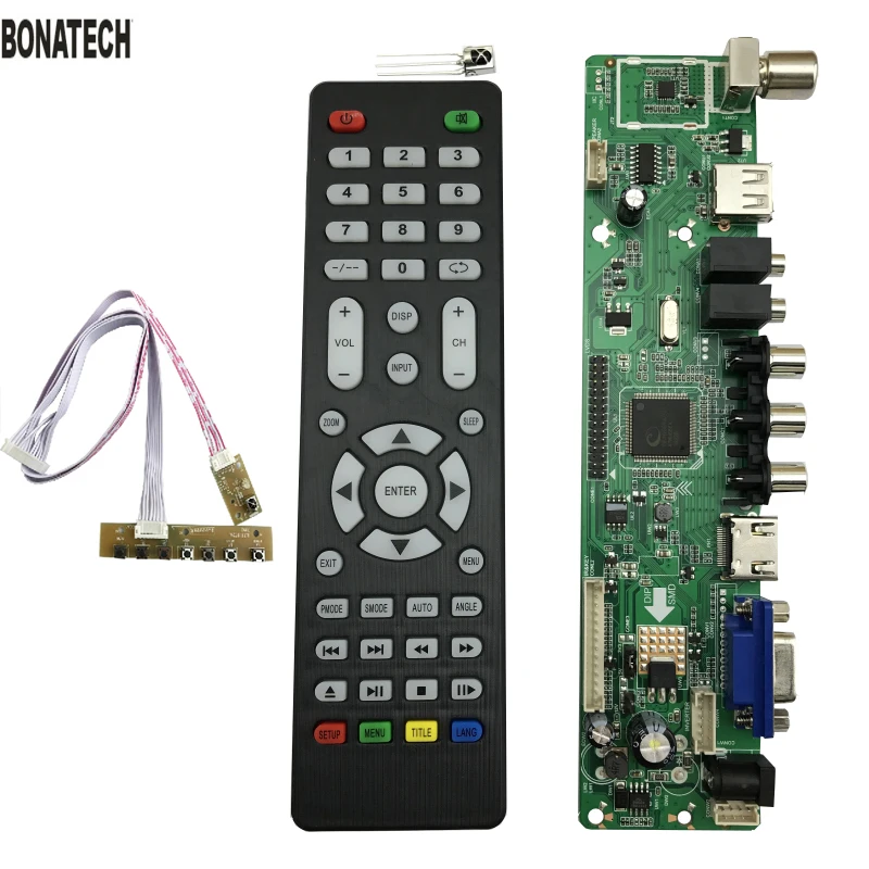 Бесплатная доставка V56 Универсальный ЖК-дисплей ТВ драйвер контроллера Совета PC/VGA/HDMI/USB Интерфейс + 7 доска для ключей