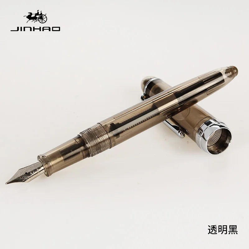 Jinhao 992 модная прозрачная цветная авторучка с 0,5 мм F наконечником, полимерные чернильные ручки для письма, школьные принадлежности - Цвет: Transparent black