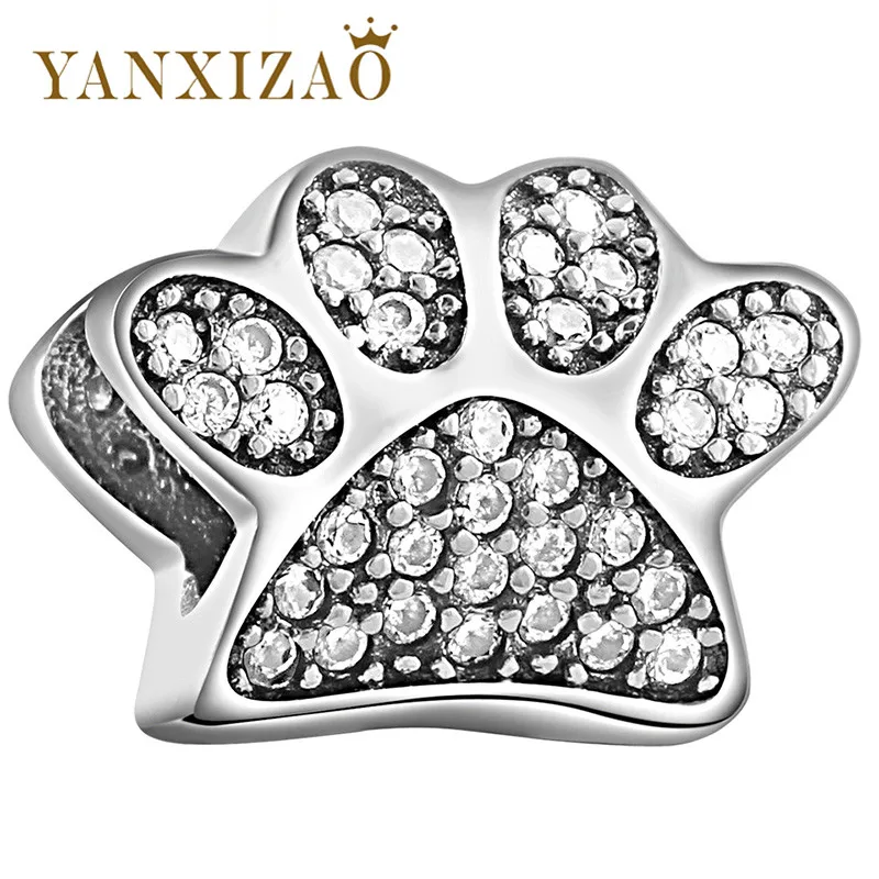

Yanxizao Silver 925 CZ Charm Beads Fit Pandora Original Cute Cat Paw Prints Zircon Bracelet Pendant Necklace DIY Jewelry GW102