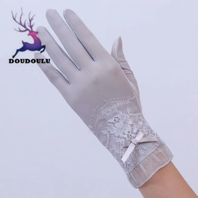 

DOUDOULU Thin Lace Wrist Gloves Women's Summer UV-Proof Driving Gloves Gray Pink Eldiven Dropshipping #XTJ