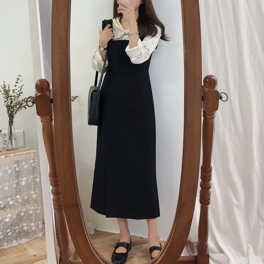 

2019 Women Maxi Solid Sleeveless Casual Dresses A-Line Female Ol Tank Split Dresses Simple Square Neck Button Long Dresses