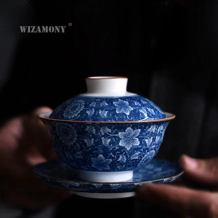 WIZAMONY Китайский Цзиндэчжэнь Чайный набор кунг-фу синий и белый gaiwan Чайник чашки чайные сервизы фарфоровые чайные принадлежности Посуда для напитков