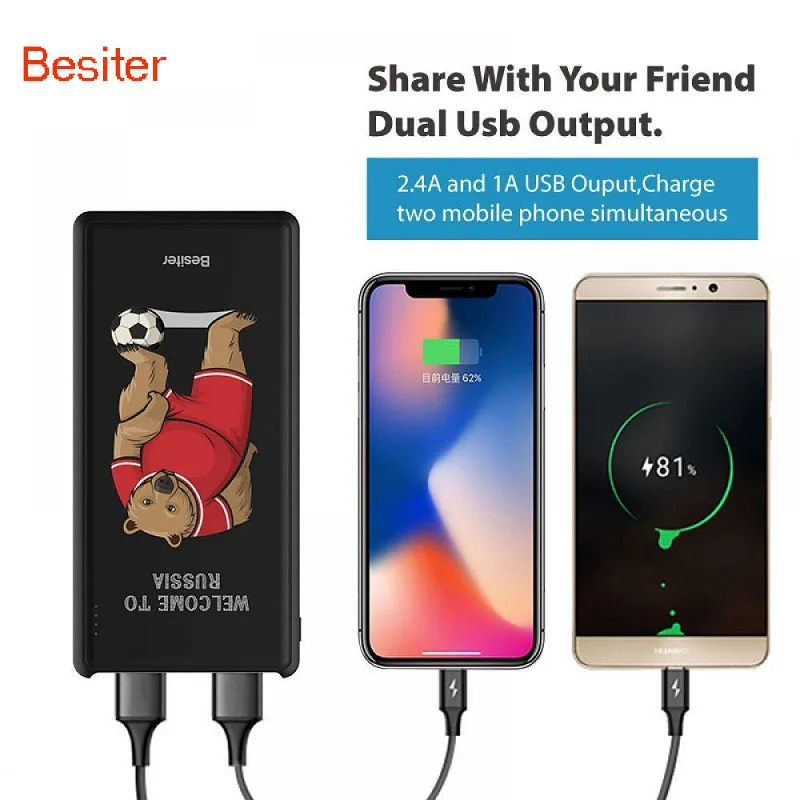 

Besiter 10000mAh External Battery Portable Power Bank Charging for iPad Phone Dual USB Port Pover Bank Charger Powerbank