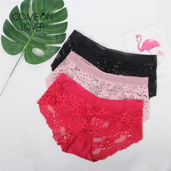 

Comeonlover Bragas Sexy Seamless Underwear See Though Hollow Out Elastic Mid Waist Lace Panties Women Briefs Plus Size PI5177