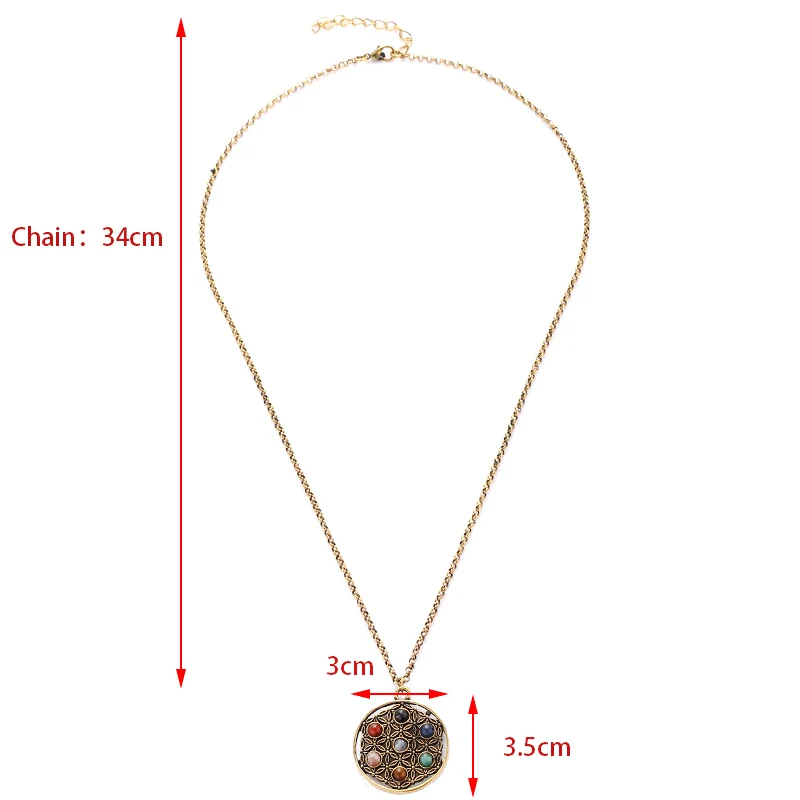 Ювелирные изделия yukam золото Рейки Исцеление 7 каменных бусин Подвески чакры ожерелья Йога цветок жизни Священная геометрические ожерелья для женщин