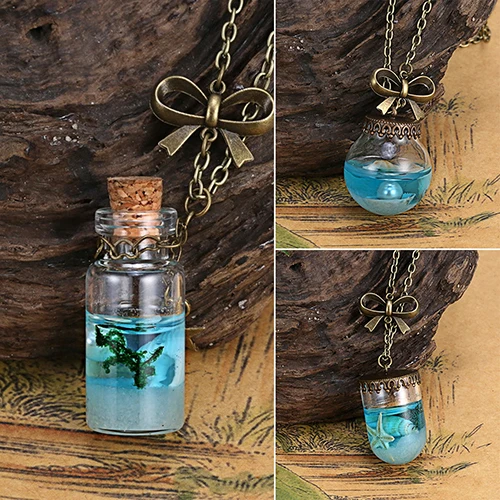 

New Stlye Fashion Sea Ocean Glass Bottle Pendant Mermaid Tears Shells Star Vial Necklace In Stock