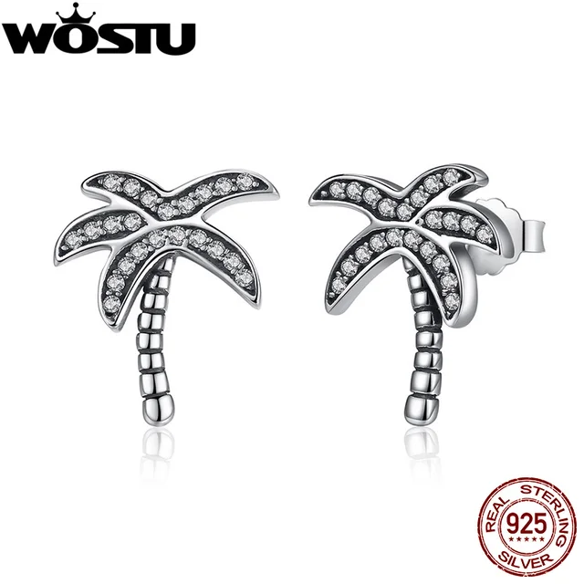 Top 925 Sterling Silver Palm Tree Stud Earrings With Clear Cz Top 925 Sterling Silver Palm Tree Stud Earrings With Clear Cz For Women Original Authentic