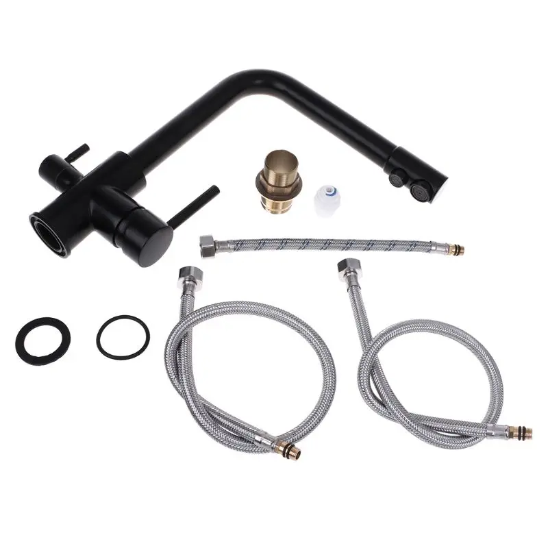 

1 Set Black Kitchen Sink Dual-use Faucet Hot & Cold Pure Water Tap Dual Sprayer & Handle Deck Mounted