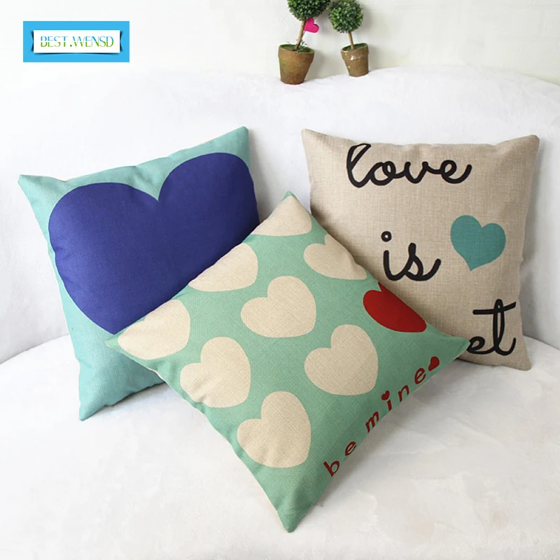 

BEST.WENSD Sweetheart Pillow Cushion Linen Decorative Throw Pillows Sofa Chair Cushion 45x45 cm / 17.7 x 17.7 '' Cojines Coussin