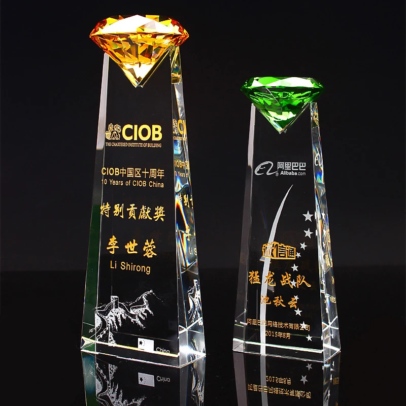 Customized Colorful Diamond Crystal Trophy Glass Grammy Medals Sports Events Awards Champions Cup