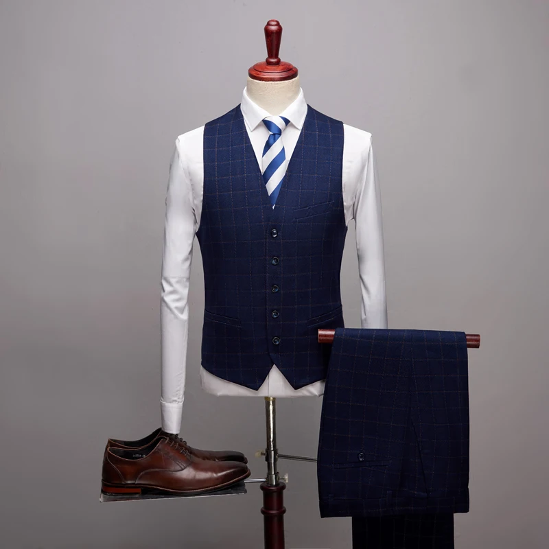 (Jacket+Vest+Pants) Men's New Business Casual Plaid Suit Set Men's Slim Fashion Suit Set Three-piece (Jacket+Vest+Pants) Men's New Business Casual Plaid Suit Set Men's Slim Fashion Suit Set Three-piece
