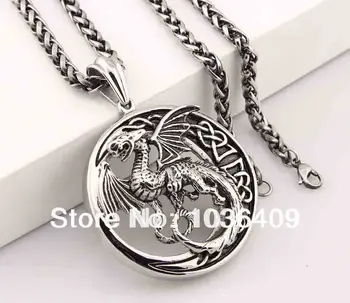 

Fiery Dragon Riund Pendant Necklace Men's 316L Stainless Steel Biker Jewelry