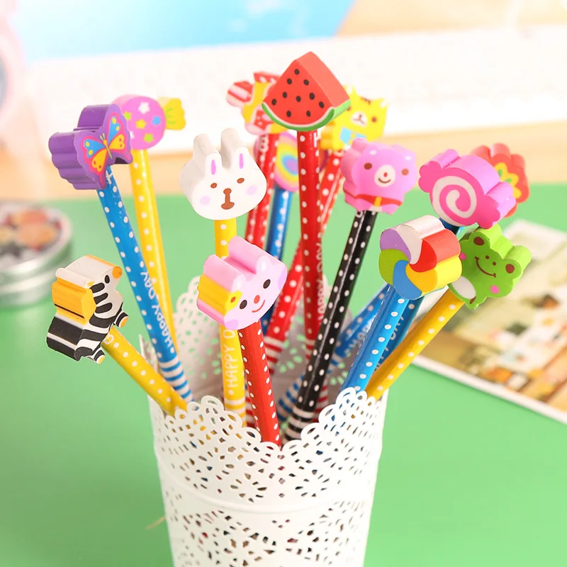 

20 pcs/lot kawaii Creative Wooden Cute Cartoon Pencils Children stationery Pencil Gift kids Study Writing Drawing random ship