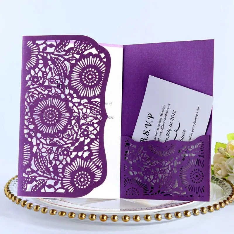  10pcs/set Laser Cut Luxury Hollow Wedding Invitations Card Elegant Lace Print Personalized Business - 33029643761
