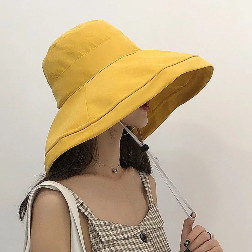 

2019Simple Women Sun Hat for Girl Summer Beach Fisherman Hats Anti-UV Sun Protection Fishing Bucket Hat Cap Big Brim New Fashion