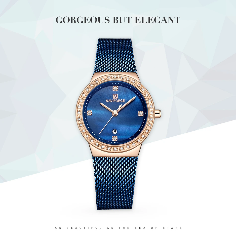 NAVIFORCE женские модные синие Кварцевые Часы Дамские стальные ремешок для часов Высокое качество повседневные водонепроницаемые наручные часы подарок для жены