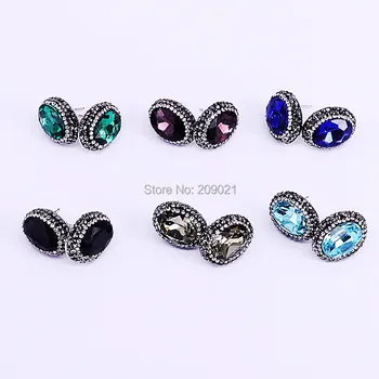

10Pair Fashion Pave Crystal Rhinestone Oval Stud Earrings Faceted Crystal Stone Earring For Women Jewelry