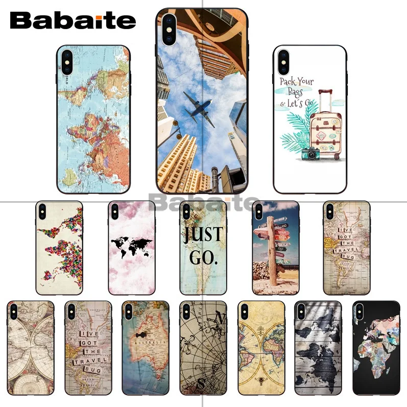 

Travel in the world map plans New Arrived Black Cell Phone Case for iPhone X XS MAX 8 7 6S Plus 5S SE XR Cell phones Babaite