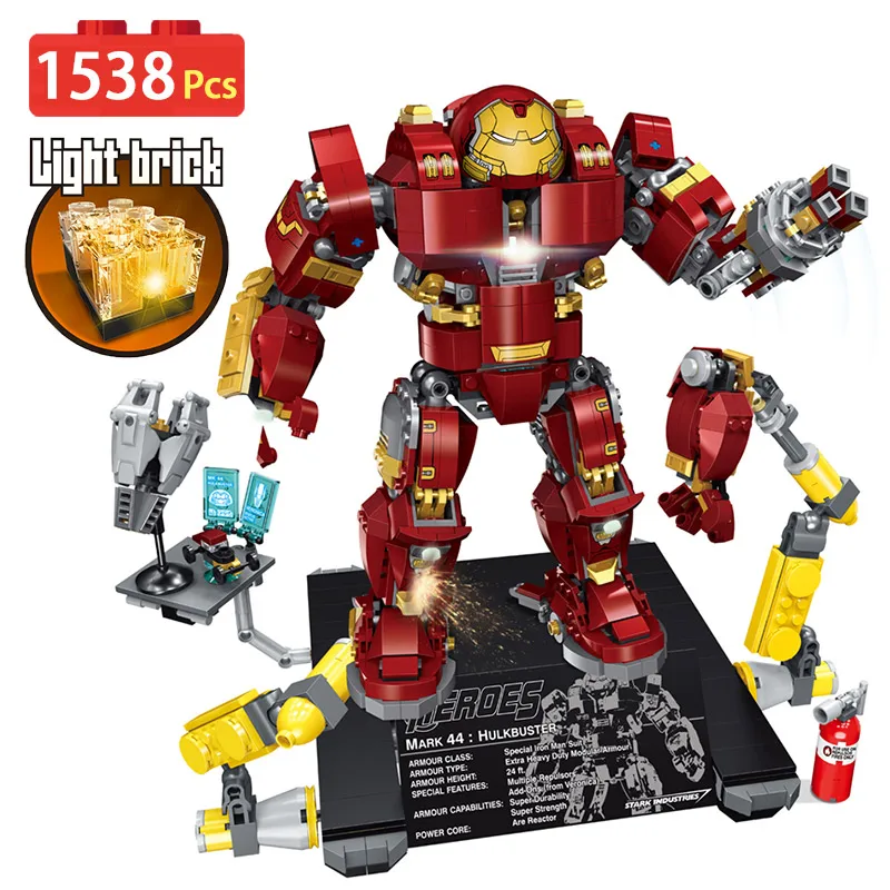 

1538pcs Technic Blocks Marvel Super Hero Avengers LegoINGLYs 76105 Iron Man 3D Light Building Blocks Designer Movie Toy For Boy