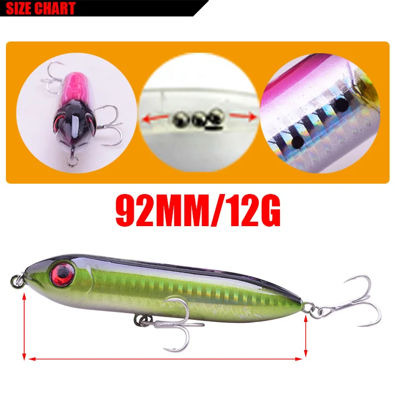 WDAIREN مسامير معدنية برأس قلم رصاص الطعم 95 ملليمتر 12 جرام الصيد إغراء العائمة Crankbait البحر باس بايك توبواتر 3D عيون البلاستيك المتذبذب WD-070