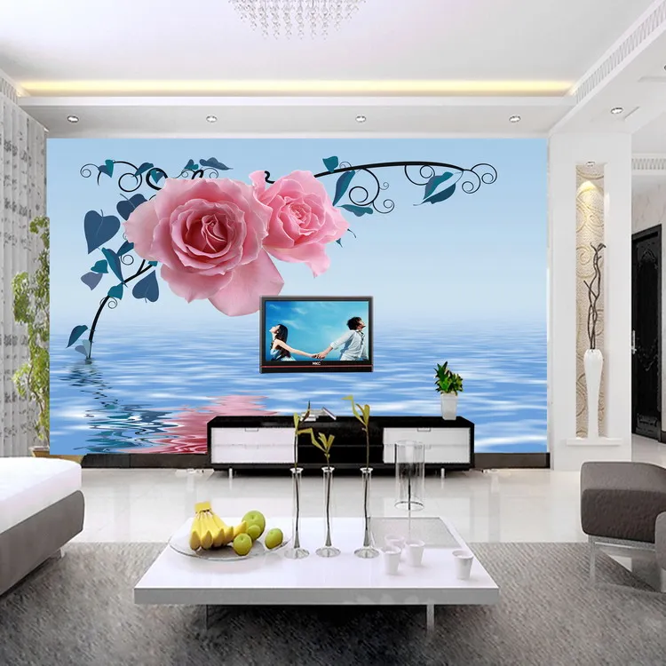 

art wall stickers pink rose Custom 3d stereoscopic large mural Chinese non-woven wall paper living room TV background wallpaper
