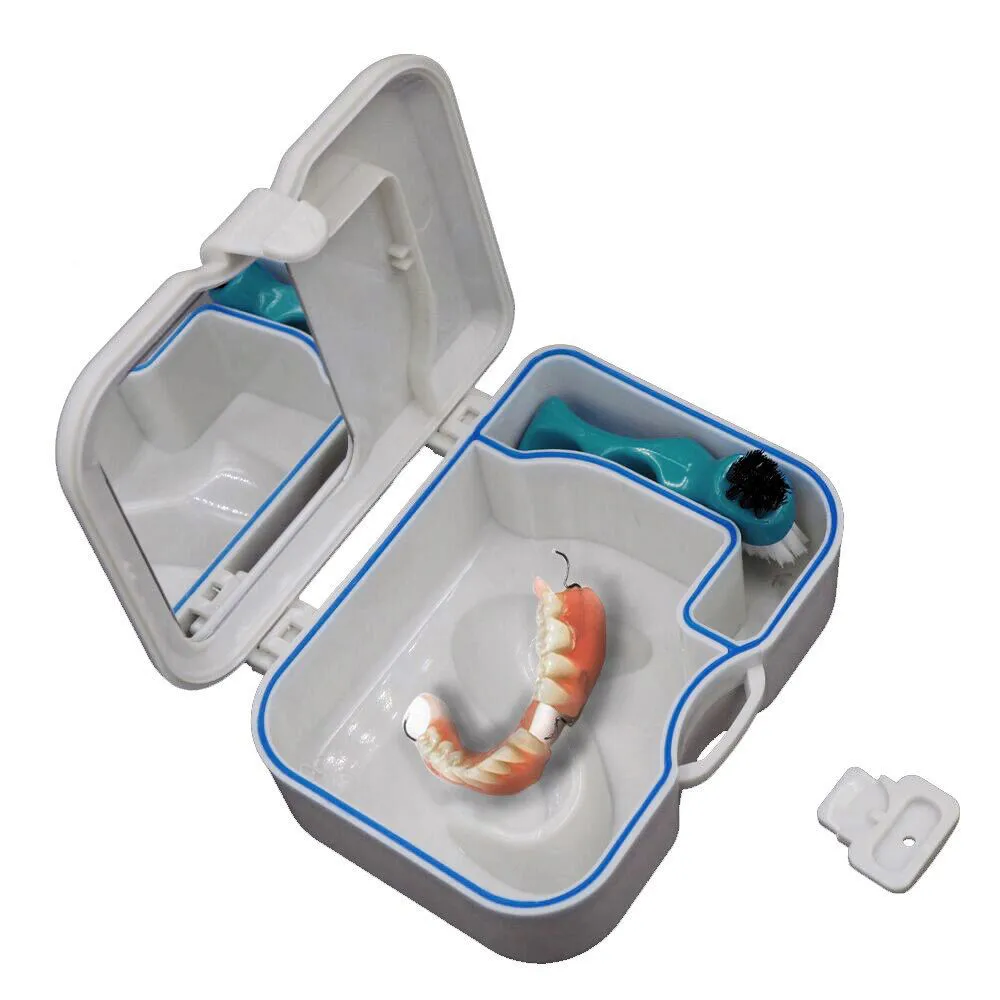 

1 PC Container Denture False Teeth Plastic Storage Box Case With Mirror and Clean Brush Dental Appliance