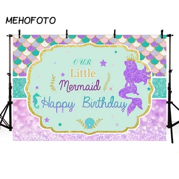 

Vinyl Mermaid Photography Backdrops Happy Birthday Flash Fish Scales Party Photo Background for Photo Shoot Studio