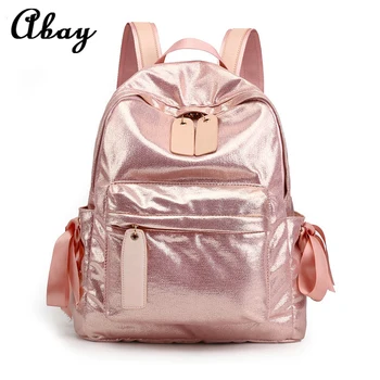 

2019 new casual shiny nylon ladies fashion backpack ladies large capacity A4 available college backpack girls pink silver