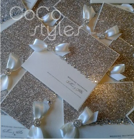  Cocostyles personalized super elegant colorful glitter invitation card with crystal and ribbon for  - 32890333985