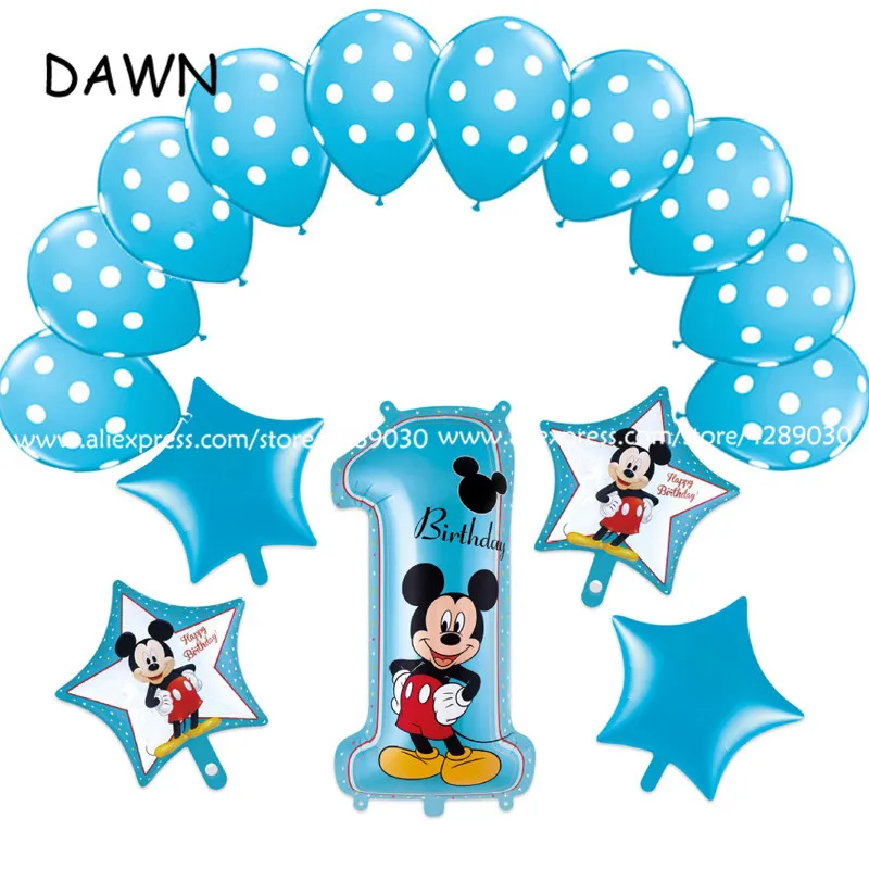 

15pcs/lot mickey minnie mouse number 1 helium foil balloons dot latex globos baby shower birthday party decor supplies kids toys