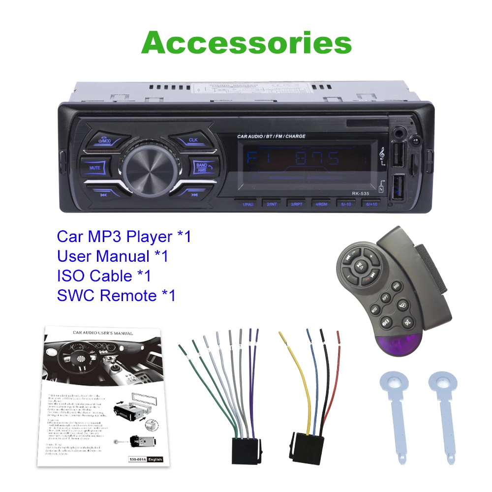 Car 2 In1 MP3 Wireless BT Player with Steering Wheel Remote Control and Color Light Button Dual USB Fast Charge