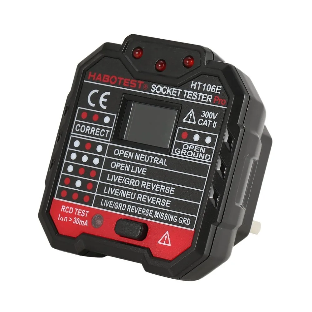 

HABOTEST HT106E Socket Testers Voltage Test Socket detector UK Plug Ground Zero Line Plug Polarity Phase Check