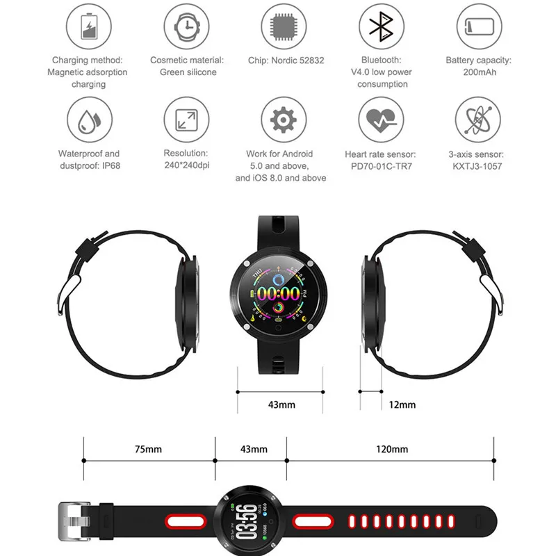 DM58 PLUS Smart Watch Men Sport Fitness Tracker Smart Band Heart Rate Monitor Blood Pressure IP68 Waterproof Smart Bracelet