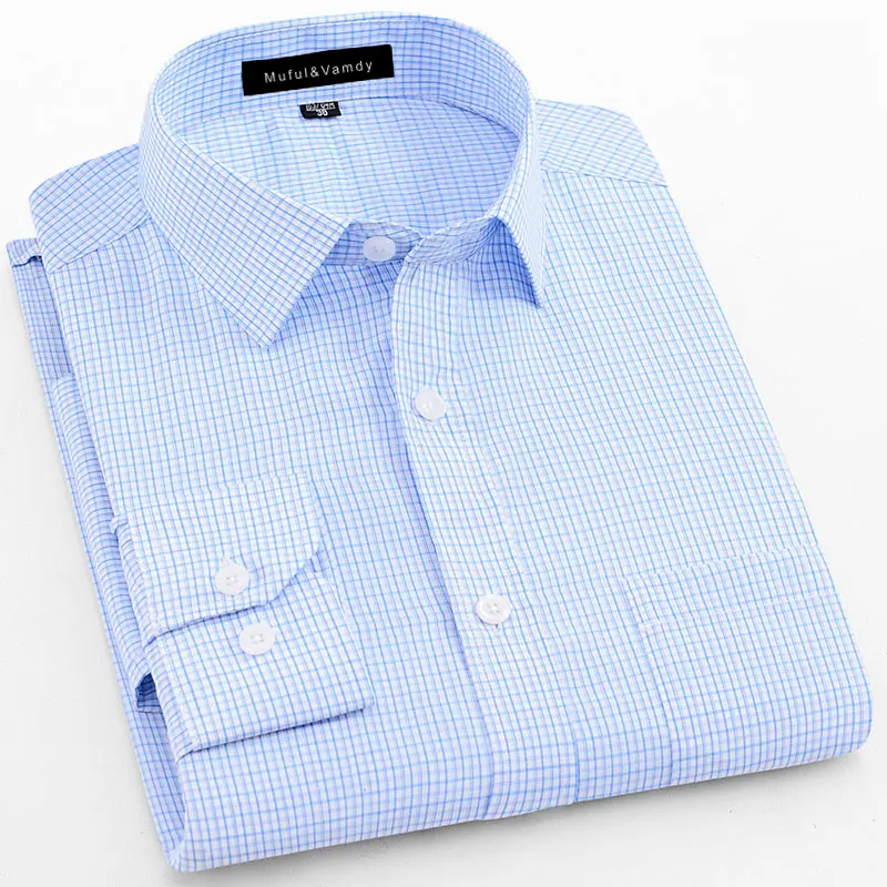 

Fashion New Basic Business Men's Small Plaid Long Sleeve Formal Shirt Non-iron With Pocket Social Smart Casual Work Office Shirt