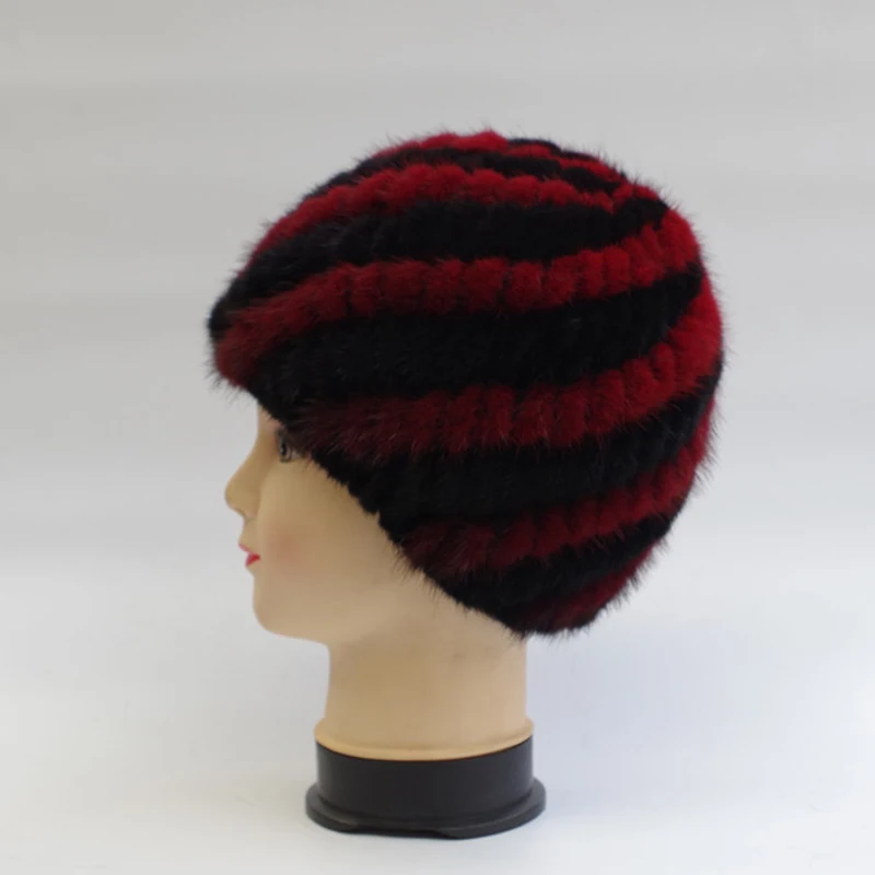 Женская зимняя теплая меховая шапка, элегантная женская шапка из натурального меха норки, эластичные шапочки, вязаная подкладка, головной убор, высокое качество, распродажа