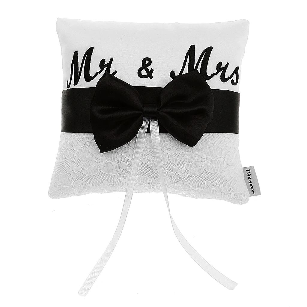 Romantic  Satin Ribbon Bow Wedding Ring Pillow Cushion Party Favors