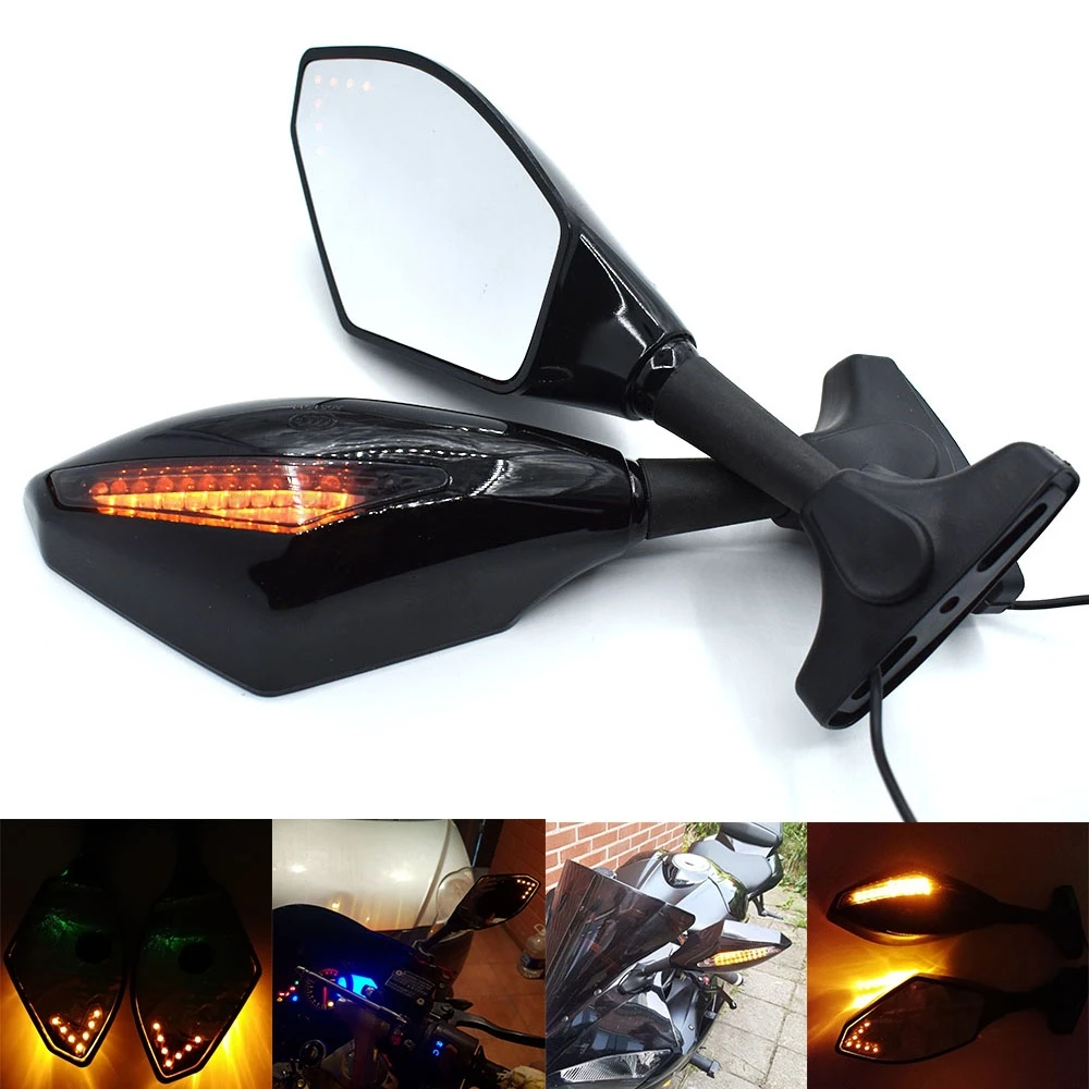 

Universal Motorcycle Rear View Side Wing Mirrors w/ LED Turn Signal Light For Honda CB600 CBR600 Hornet 250 VFR 400 NC700