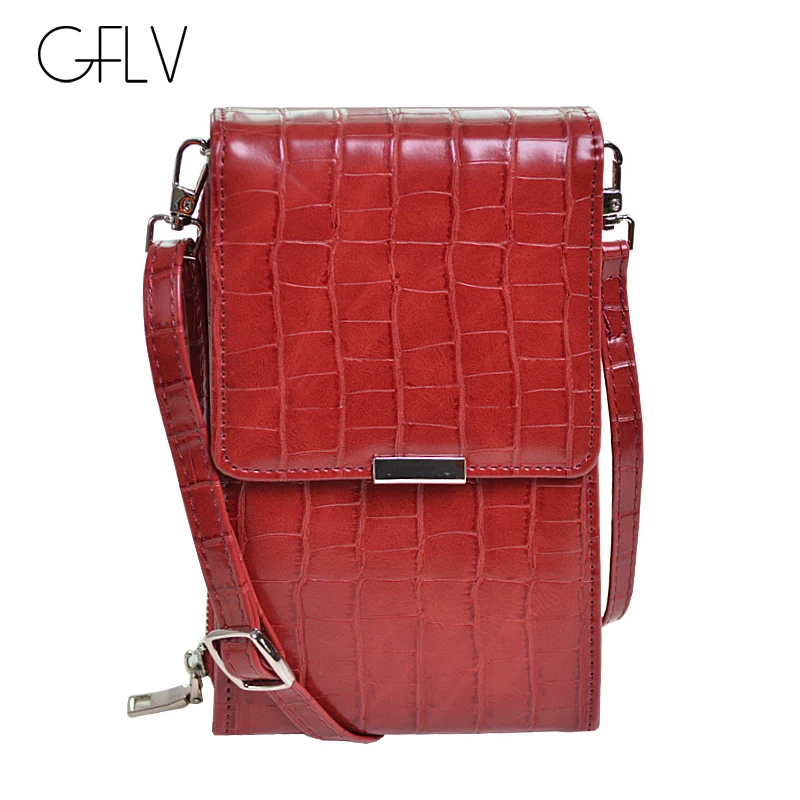 

GFLV Brand Fashion Phone Wallets Women 2019 Alligator Leather Large Wallets Crossbody Bags Mini Zipper Bags Shoulder Bags