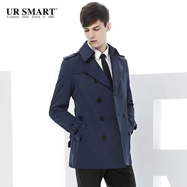 URSMART recreational dust coat double breasted men fall dust coat white ...