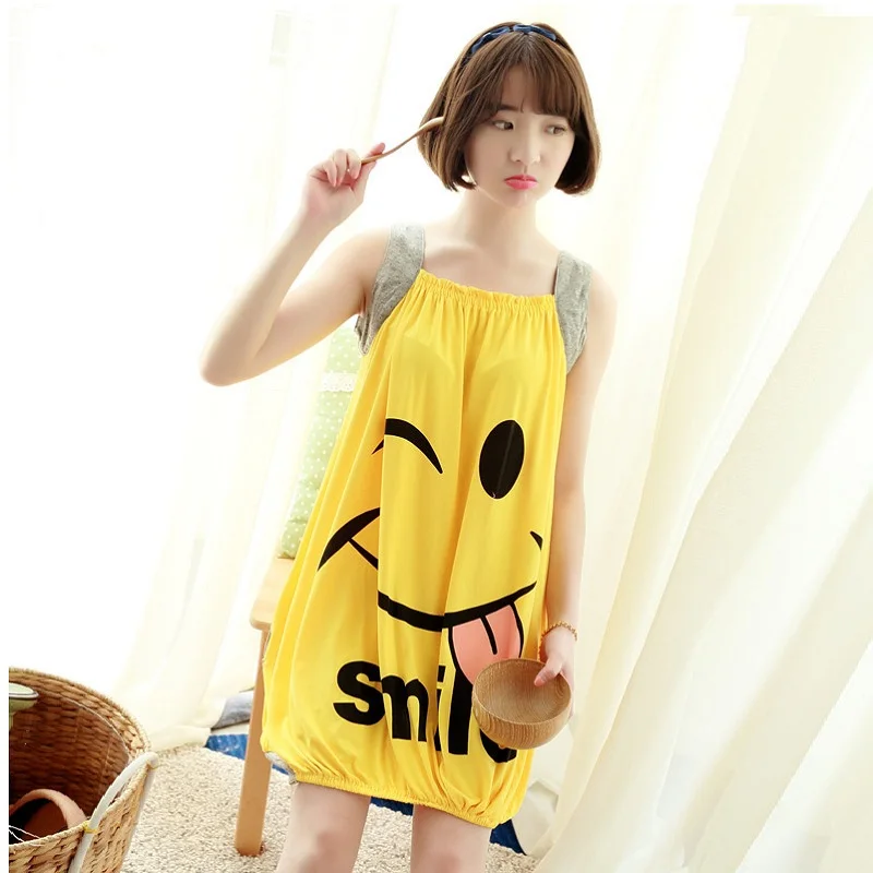 Plus Size Cotton Nightshirts Women Simle Face Nightdress 2018 Summer