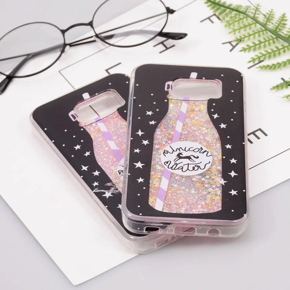 Reaoom for Samsung Galaxy S7 Edge Case Glitter Dynamic Liquid Star Quicksand Corlorful Bottle Unicorn Cover for Galaxy S7 Edge   (6)