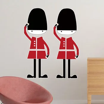 다채로운 군인 영국 영국 랜드마크 플래그 마크 일러스트 패턴 이동식 벽 스티커, 도시 건물 아트 데칼 벽지