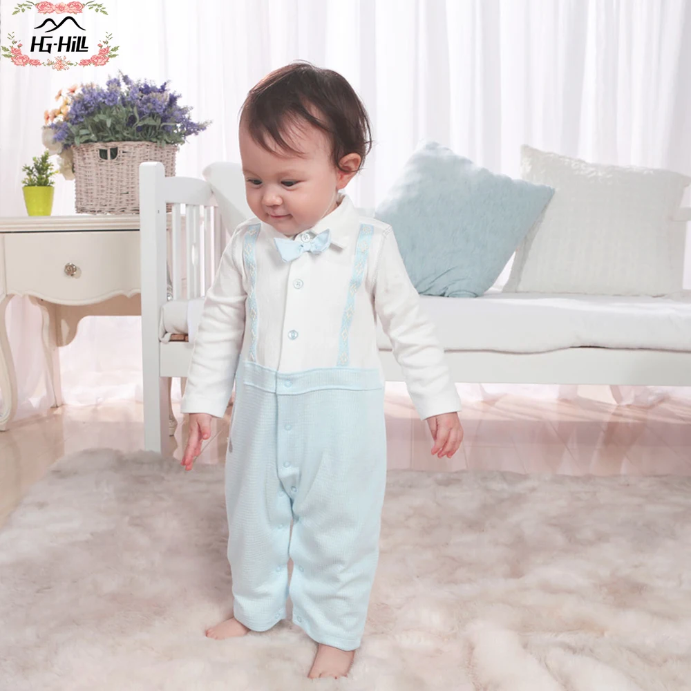 

HG-hill AW18-0113B Gentleman Autumn Winter Warm Infant Baby Jumpsuit Cartoon Solid Color One-piece Long Sleeve Romper