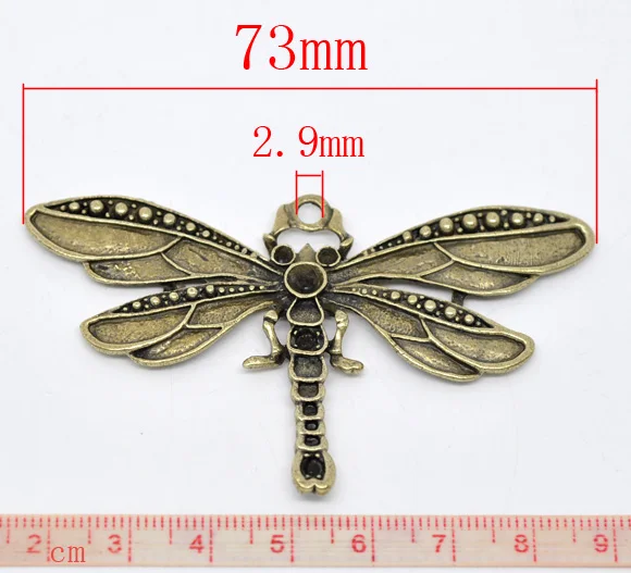 Doreen Box Прекрасные 5 бронзовые тона Подвески в форме стрекозы 73x42 мм (B13109)|bronze charms