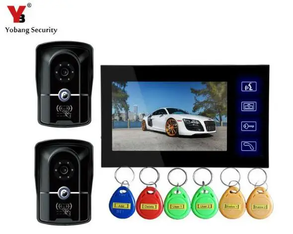 Yobang Security 700tvl 7inch color vdeo doorphone IP55 level waterproof door intercom touch keypad doobell Rain Cover Door phone