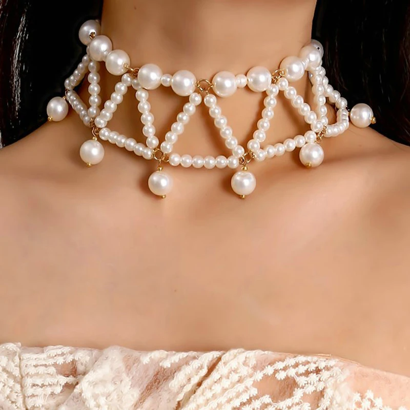 

2019 Imitation Pearls Statement Necklace Luxury Charm Chokers Collar Chunky Maxi Necklace for Women Jewelry Valentine's Day Gift