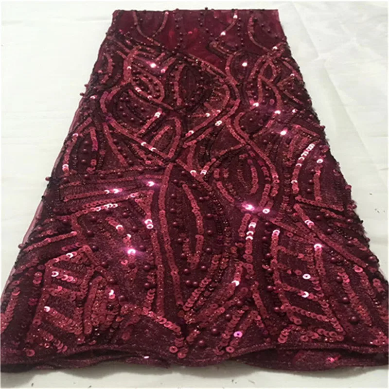

African lace fabric with 3D flower and beads sequins 2018 latest lace fabric high quality 3d lace fabric for wedding