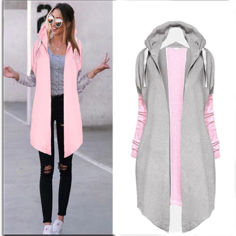 

Autumn Women Fashion Clothing Patchwork Casual Long Coat Women's Hoody Jacket Long Cardigans Spring Outerwear Coats Female